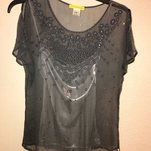 Rhinestone silk sheer blouse